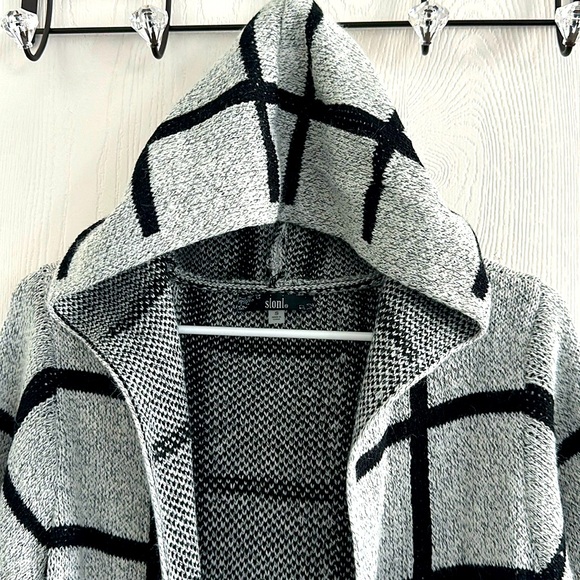 Hooded Long Cardigan Sweater, Size S, Color Gray and Black - Picture 2 of 7